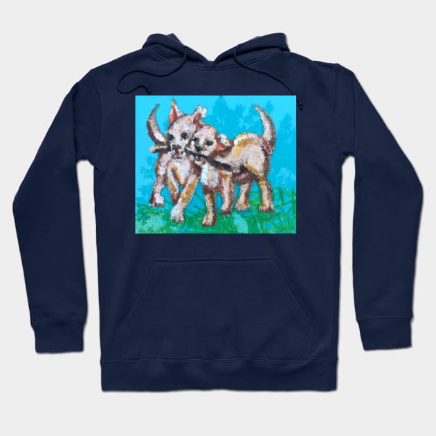 Frolicking Fetching Finger Print Pups Hoodie by Art by Deborah Camp